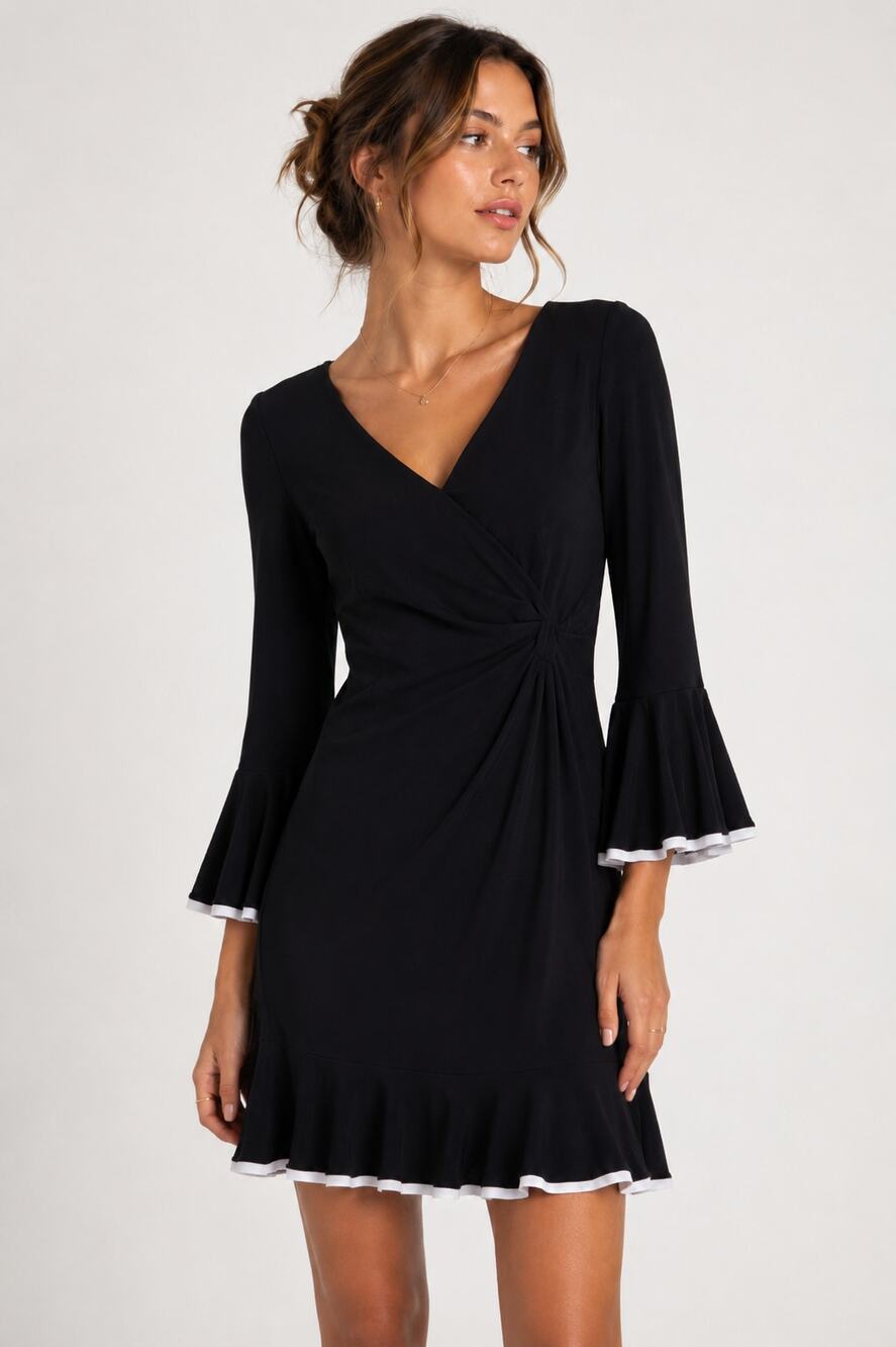 Lauren Ralph Lauren Black Ruffled Mini Dress Womens 4 Whimsigoth Bell Sleeve